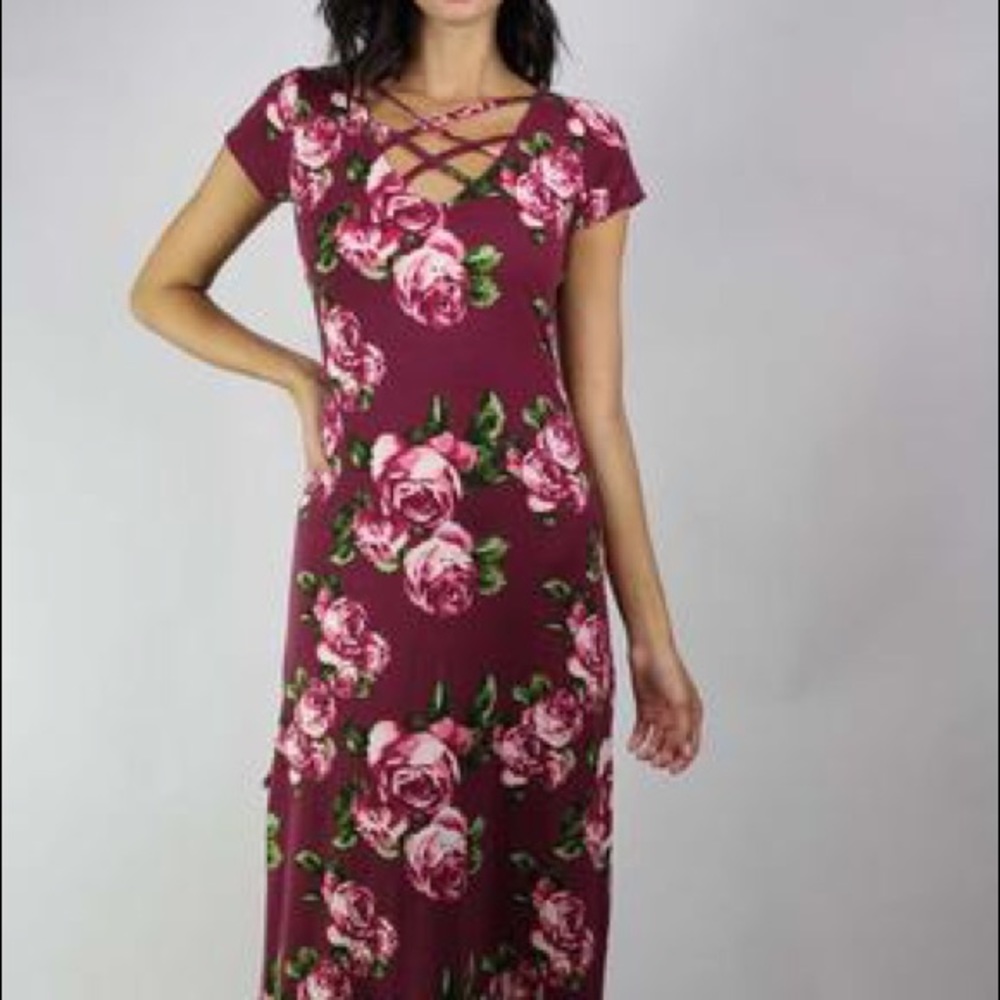 New Arrival! SHORT SLEEVE FLORAL PRINT MAXI DRESS